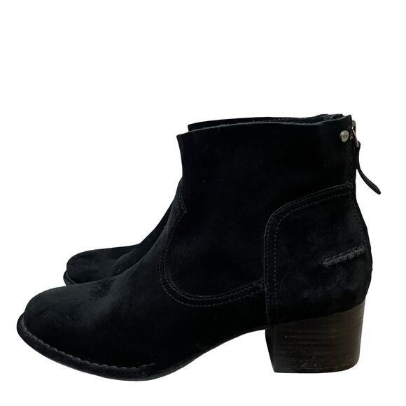 UGG Womens Bandara Suede Heeled Ankle Boots US 9.5 EU 40.5 Black Side Zip - Picture 2 of 11